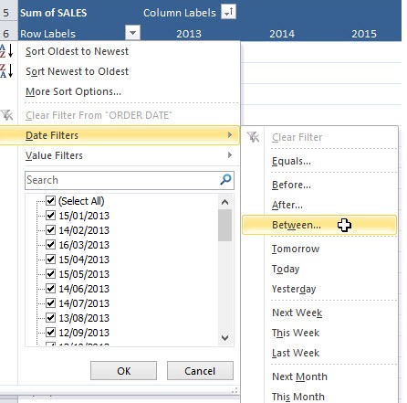Filter a Pivot Table by Dates