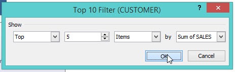Pivot Table Filter: Top 5 Customers