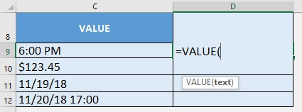 VALUE Formula in Excel