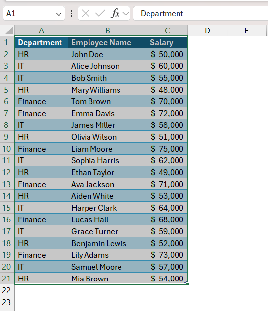 Sort Data in Excel