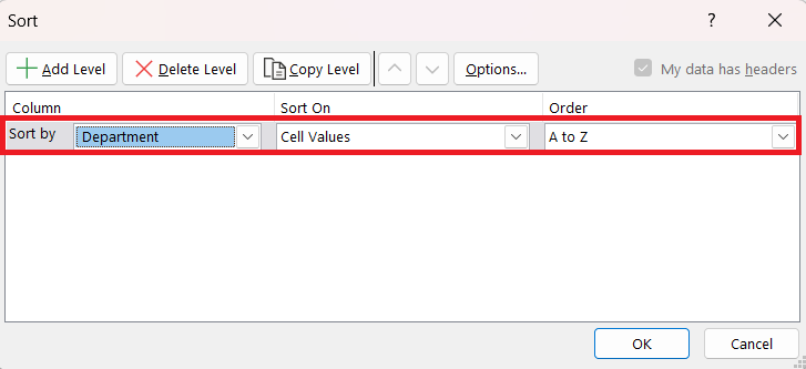 Sort Data in Excel