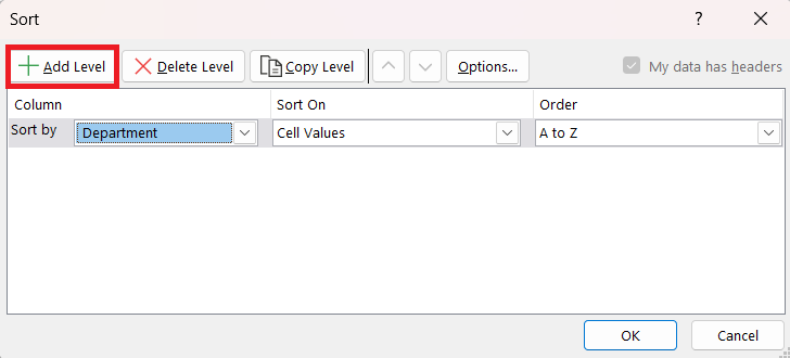Sort Data in Excel