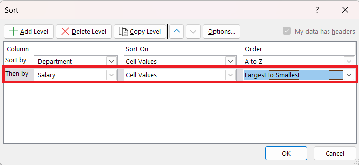 Sort Data in Excel