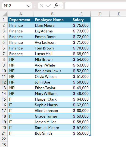 Sort Data in Excel