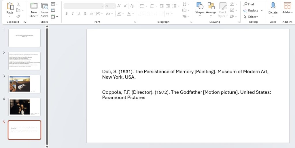 Cite sources in powerpoint