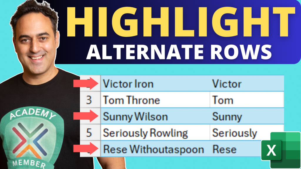 Highlight alternate row in excel
