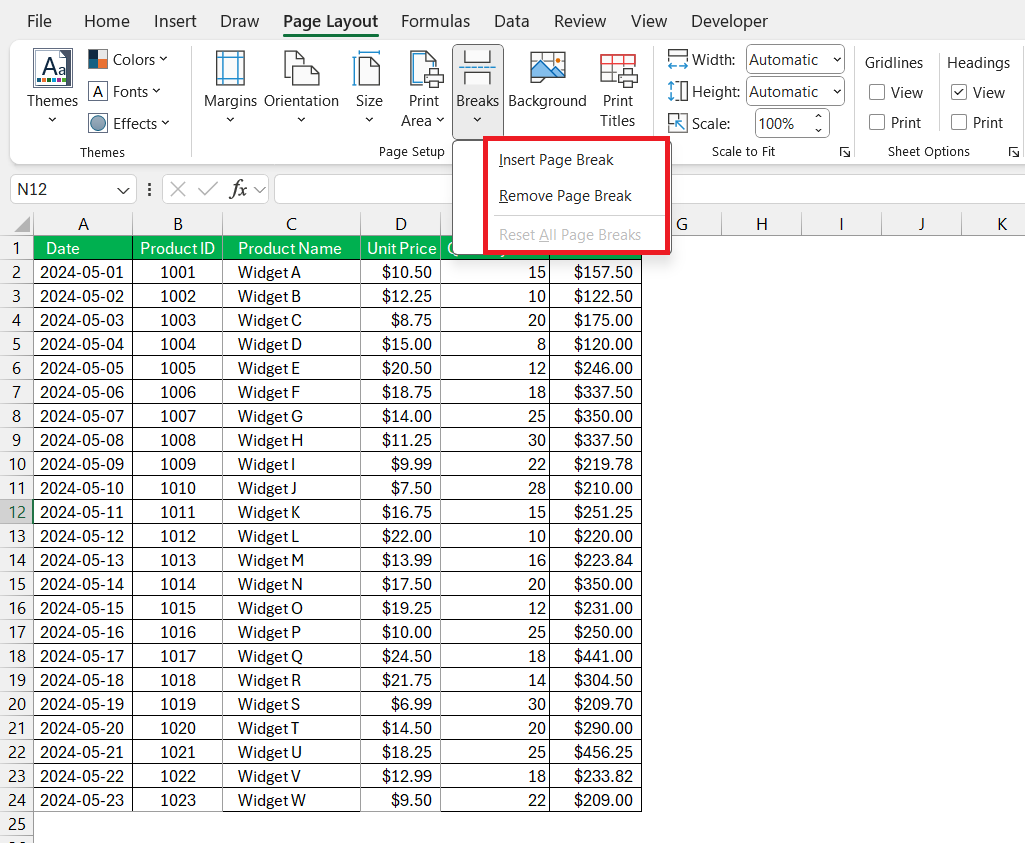 Set Print Area in Excel