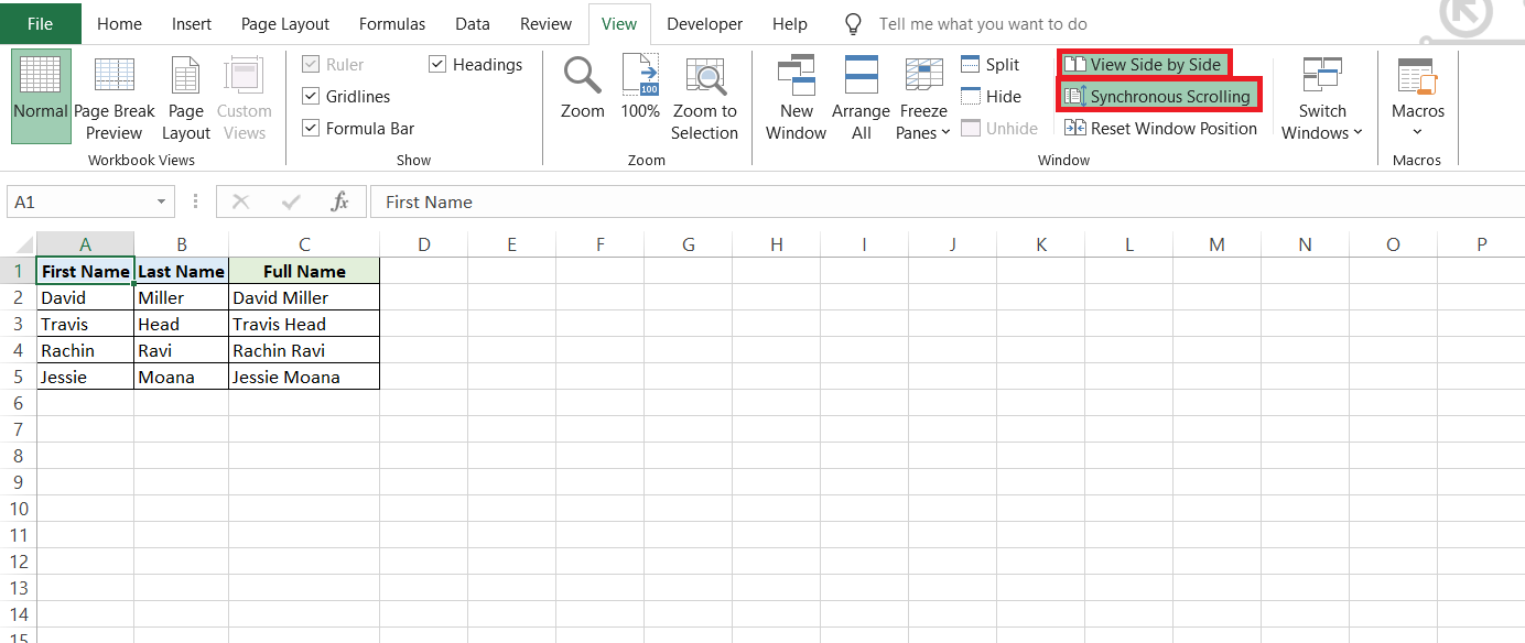 View Sheets Side by Side