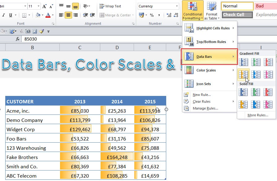 Data Bars, Color Scales & Icon Sets | MyExcelOnline