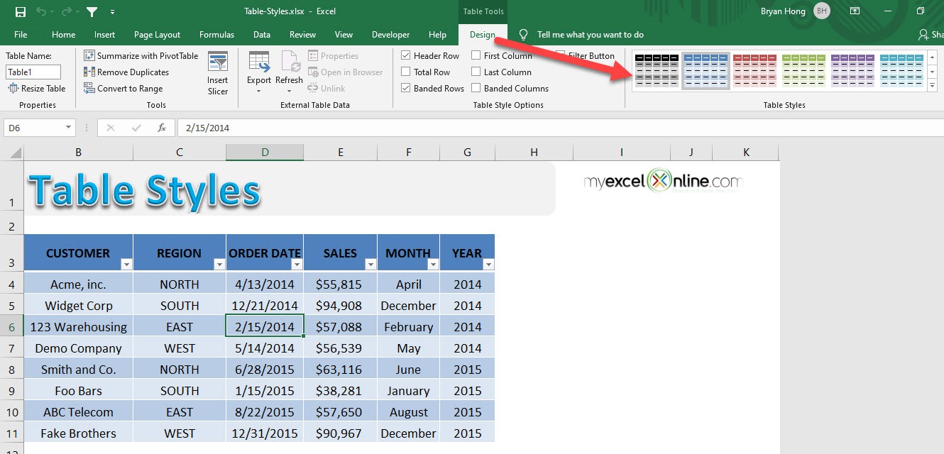 Excel Table: Styles