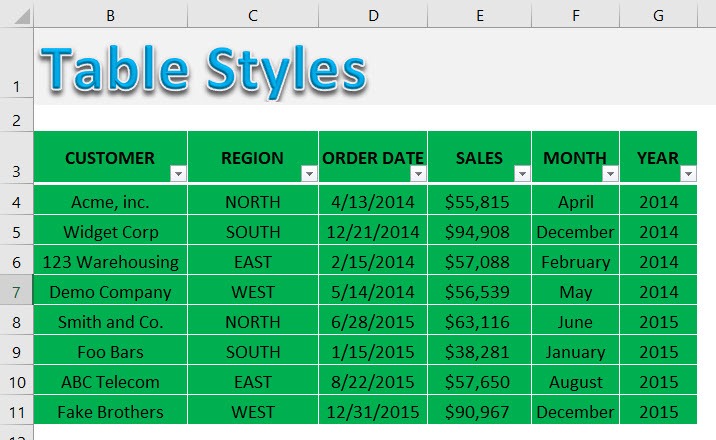 Excel Table: Styles | MyExcelOnline