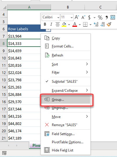 Group Sales with a Pivot Table
