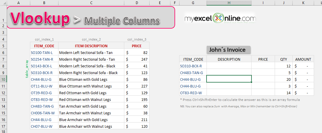 Excel VLOOKUP Multiple Columns