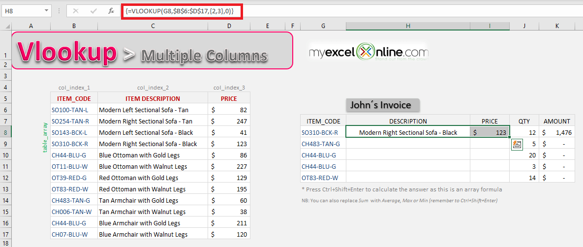 Excel VLOOKUP Multiple Columns | MyExcelOnline