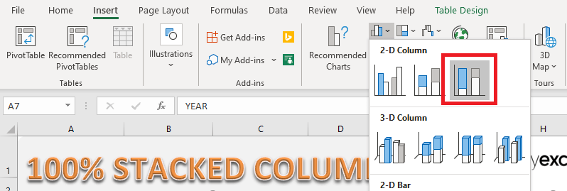 Excel Stacked Column chart