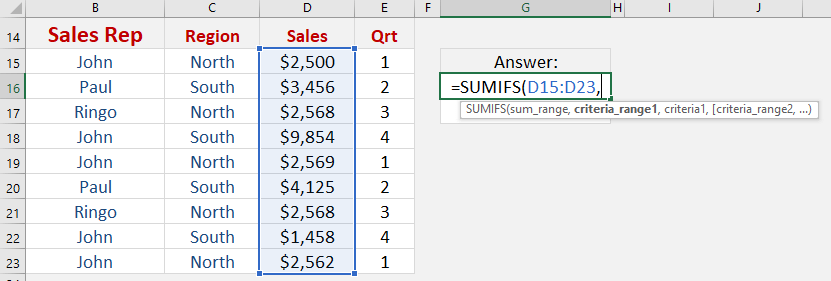 Sumifs Formula