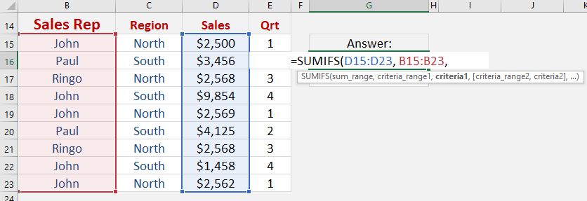 SUMIFS Function: Introduction