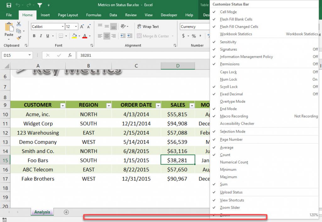 Status Bar Metrics | MyExcelOnline