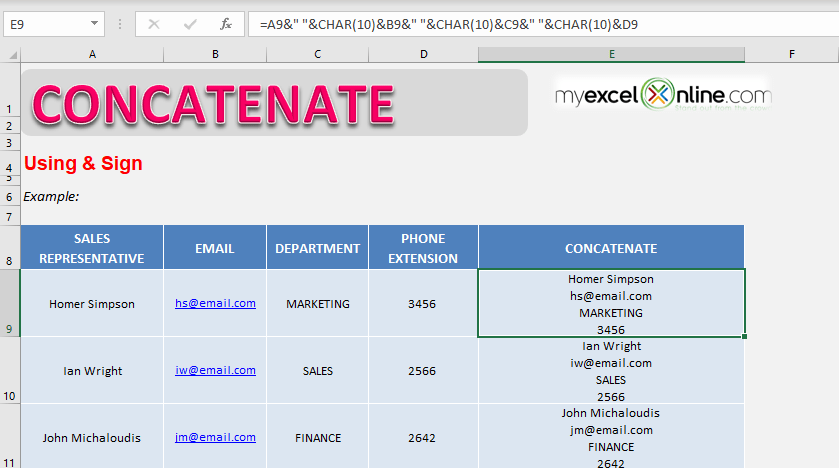 concatenate using & sign