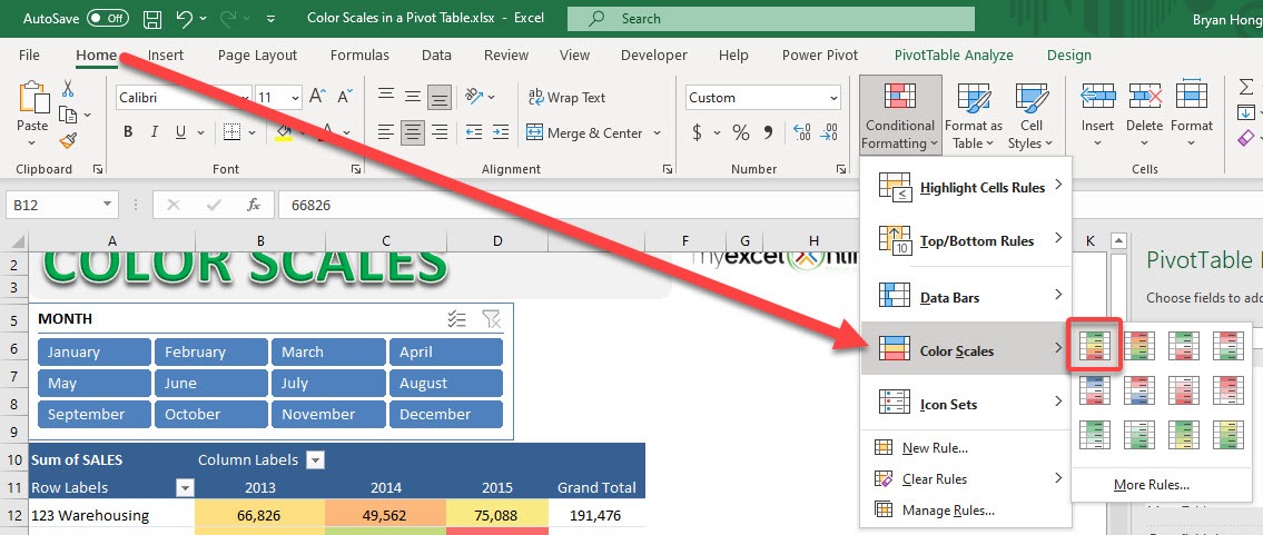 Color Scales in a Pivot Table