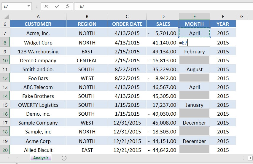 Copy The Cell Above In Excel