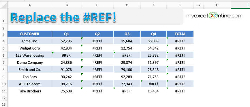 Clear a #REF error in Excel