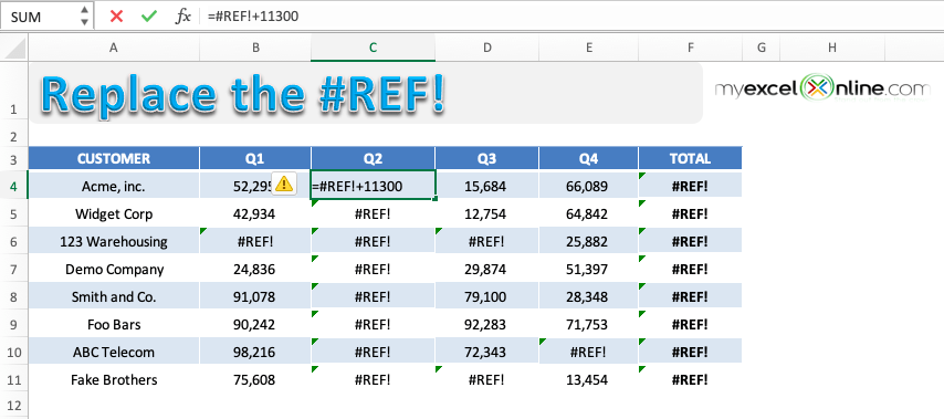 Clear a #REF error in Excel