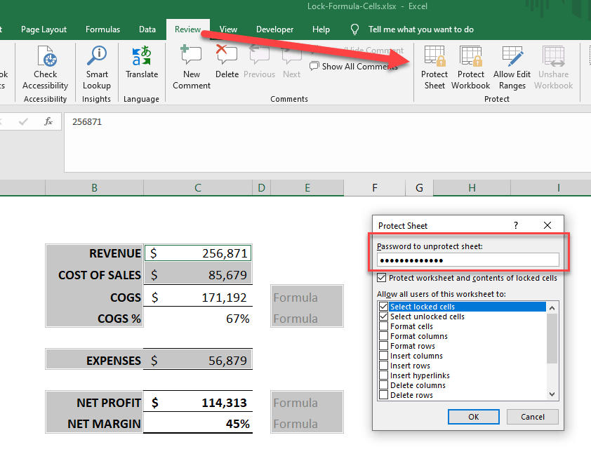 how to lock formula cells in excel