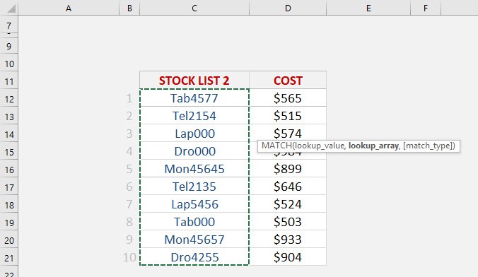 Match Two Lists With The MATCH Function