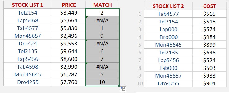 compare two lists in excel for matches