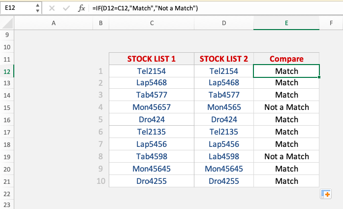 How to Cross-check two lists for discrepancies in MS Excel