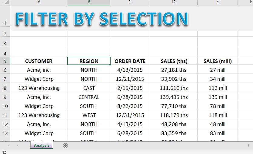 Excel Filter by Selection