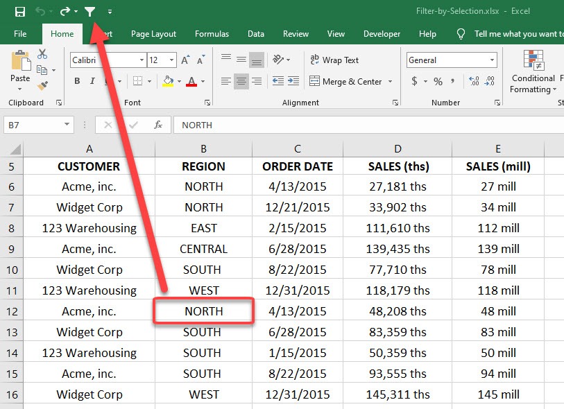 Excel Filter by Selection | MyExcelOnline