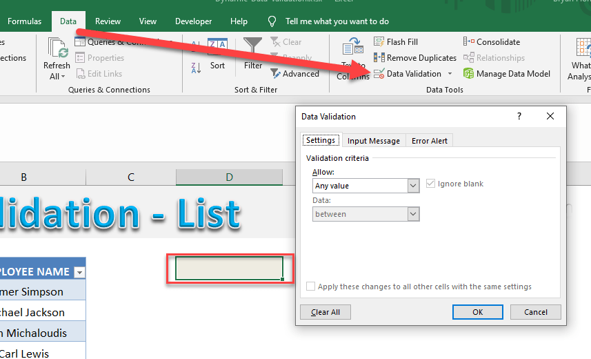 Dynamic Data Validation List