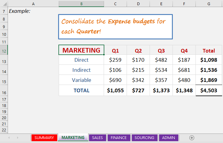 Consolidate with 3D Formulas in Excel