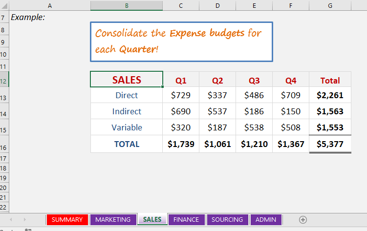 Consolidate with 3D Formulas in Excel