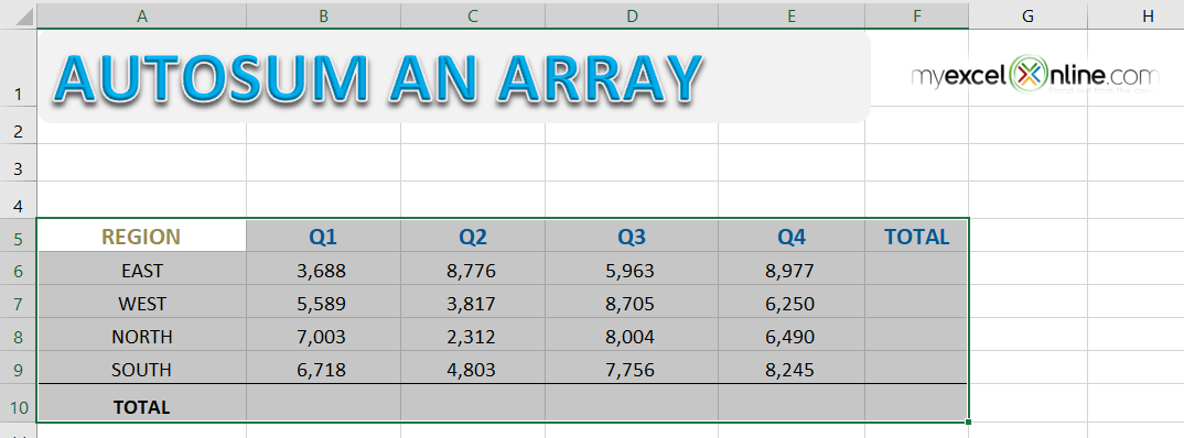 Autosum an Array of Data in Excel