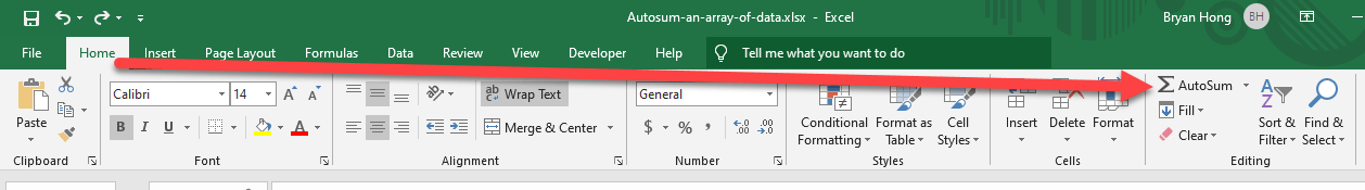 Autosum an Array of Data in Excel