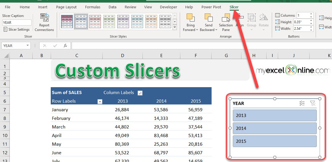 Customize an Excel Slicer