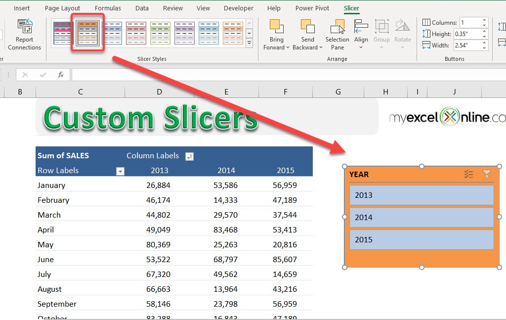 Customize an Excel Slicer