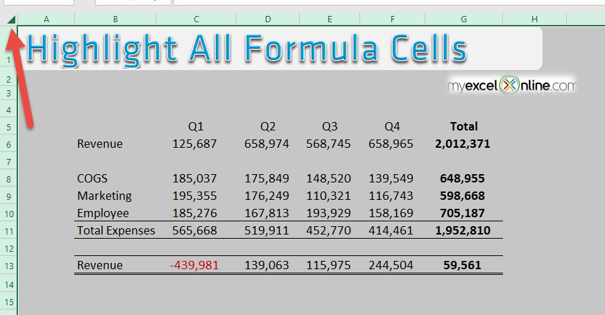 Highlight All Excel Formula Cells