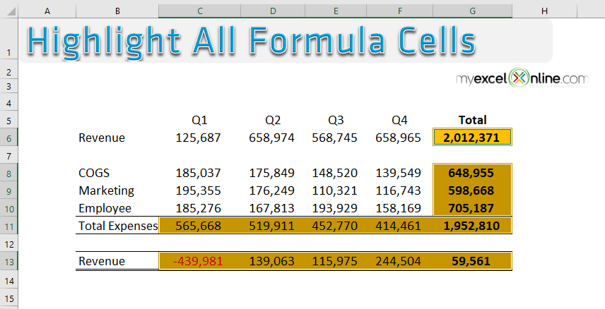 Highlight All Excel Formula Cells