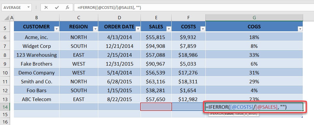 Autofill Formulas in an Excel Table