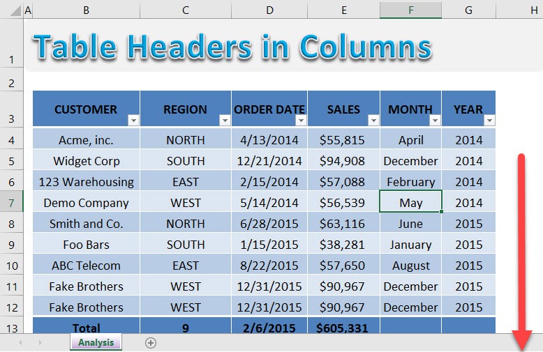 Excel Table Headers Show in Columns