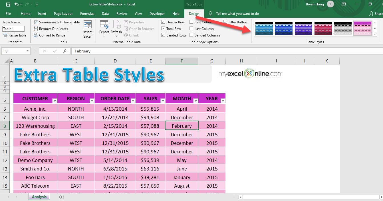 Extra Excel Table Styles | MyExcelOnline