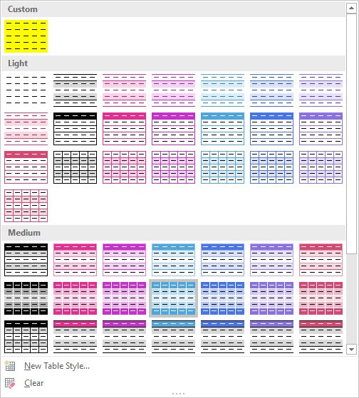 Extra Excel Table Styles