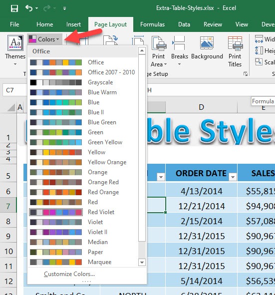 Extra Excel Table Styles