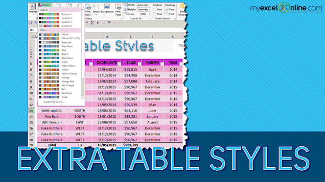 Extra Excel Table Styles