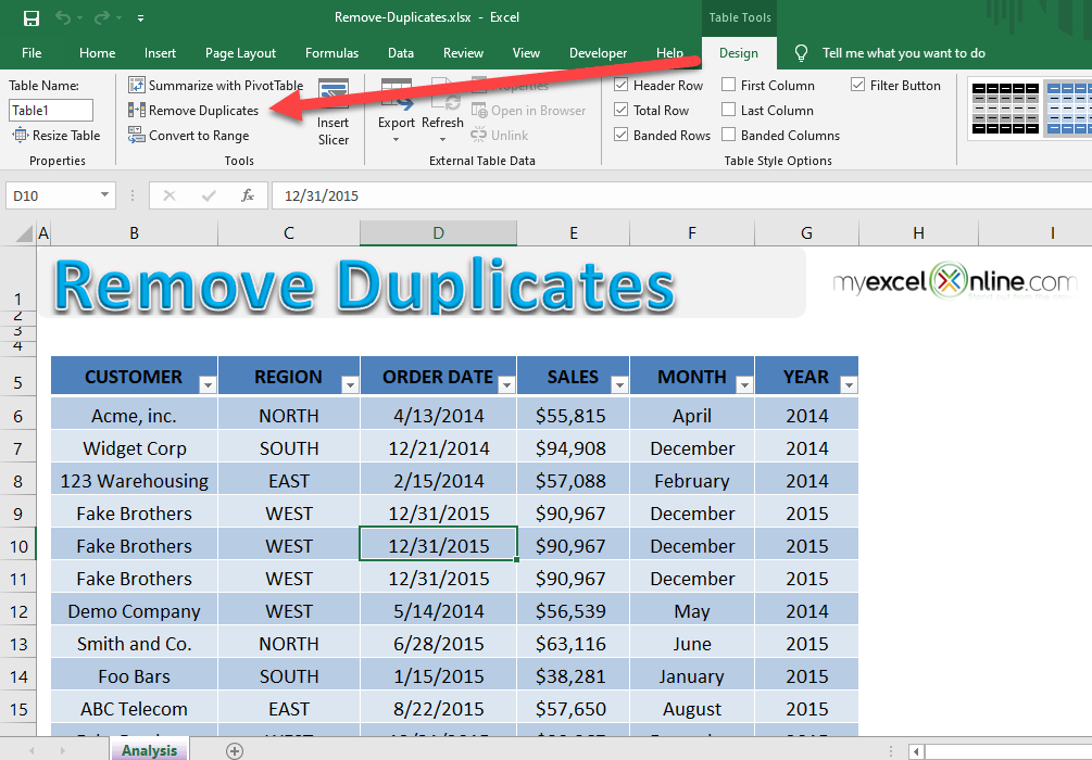 Remove Duplicates in an Excel Table