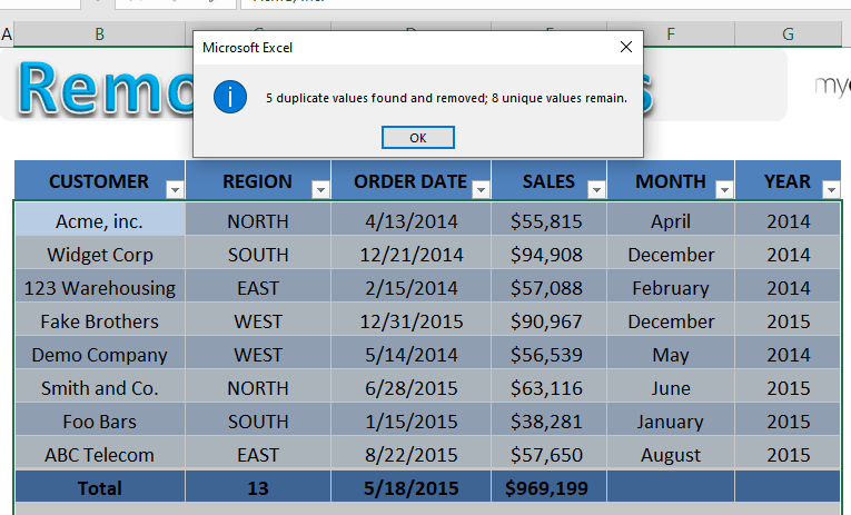 Remove Duplicates in an Excel Table